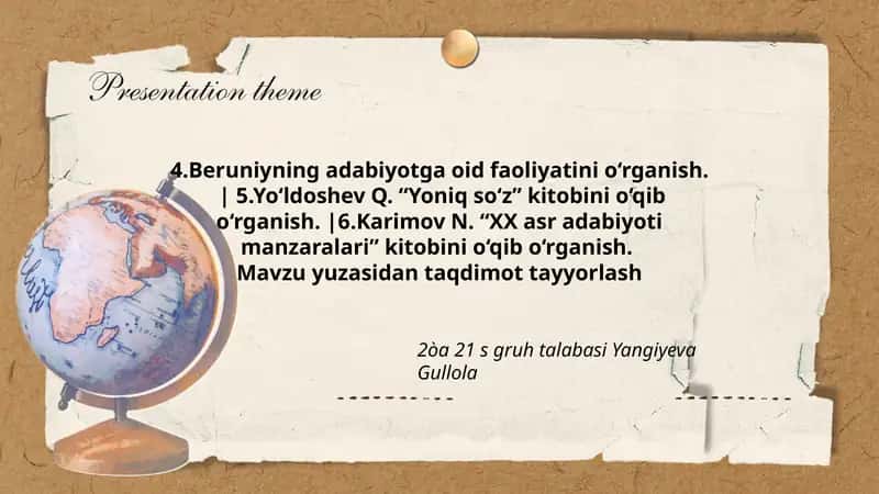 Mavzu yuzasidan taqdimot tayyorlash