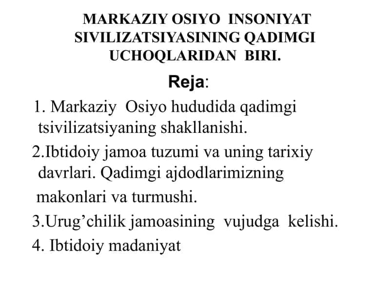 Qadimgi Markaziy Osiyo insoniyat sivilizatsiyasi