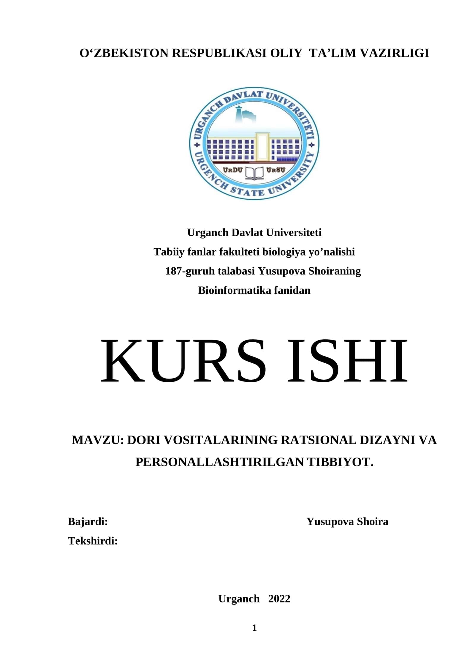 DORI VOSITALARINING RATSIONAL DIZAYNI VA PERSONALLASHTIRILGAN TIBBIYOT