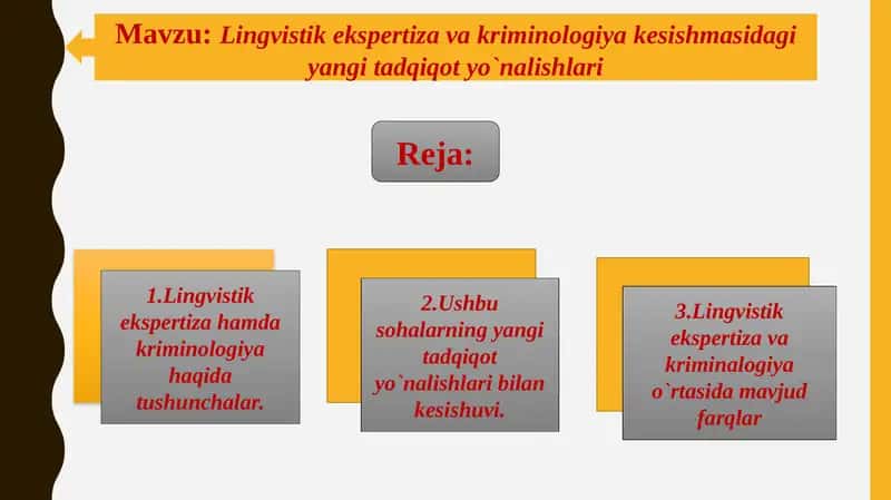 Lingvistik ekspertiza va kriminologiya kesishmasidagi yangi tadqiqot yo`nalishlari