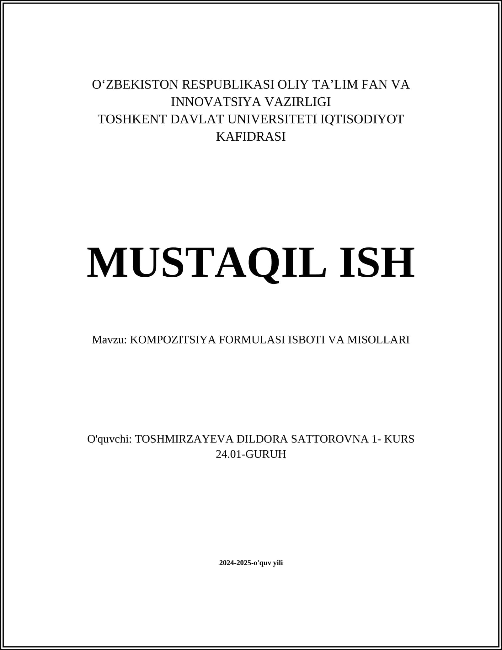 KOMPOZITSIYA FORMULASI ISBOTI VA MISOLLARI
