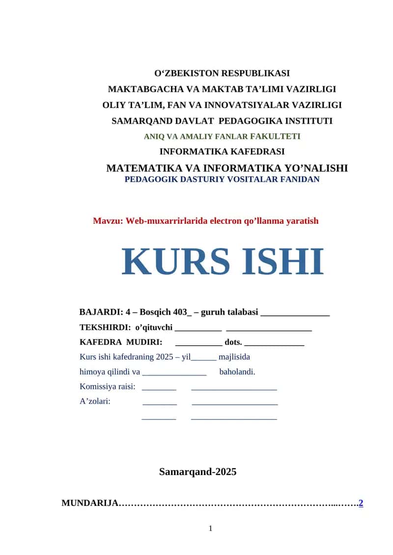Web-muharrirlarida electron qo’llanma yaratish