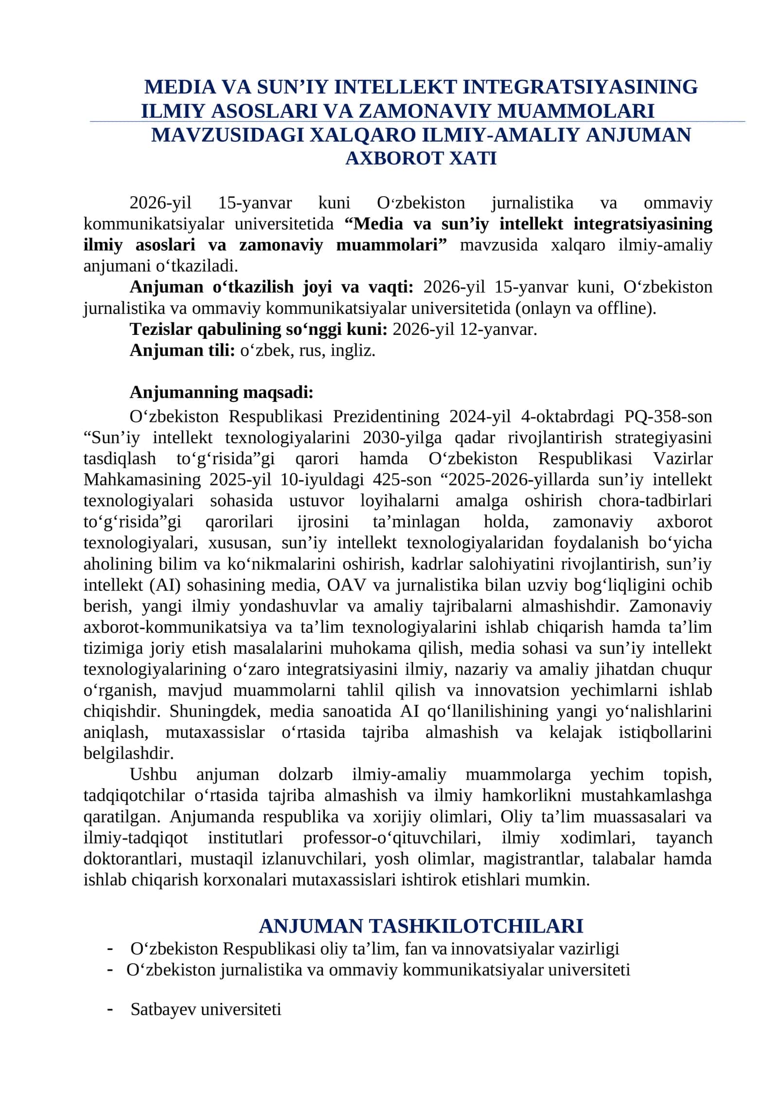Media va Sun’iy Intellekt Integratsiyasining Ilmiy Asoslari va Zamonaviy Muammolari