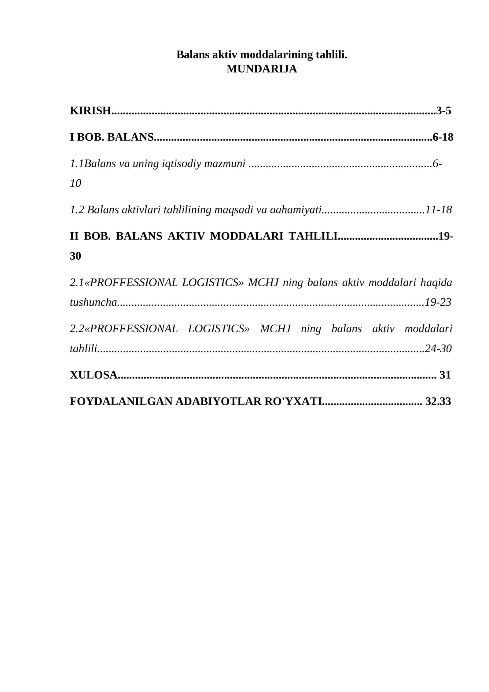 Balans aktiv moddalarining tahlili