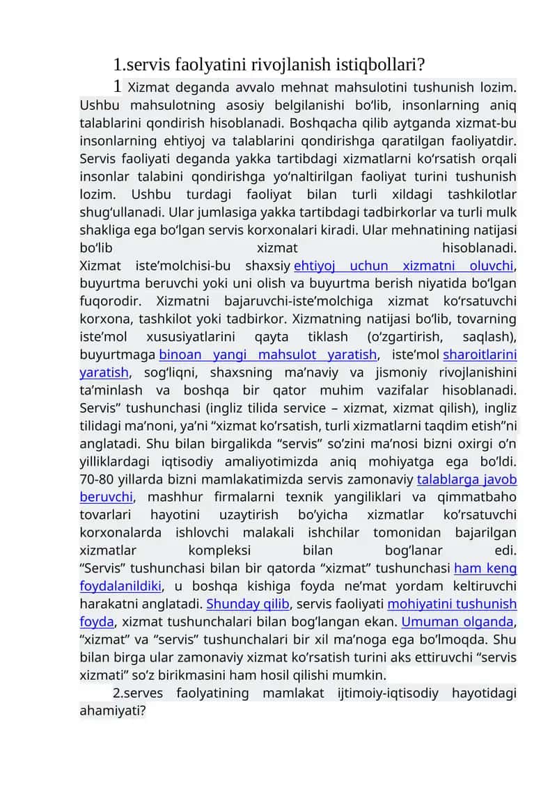 Xizmat faoliyati va o'ziga xos xususiyatlari
