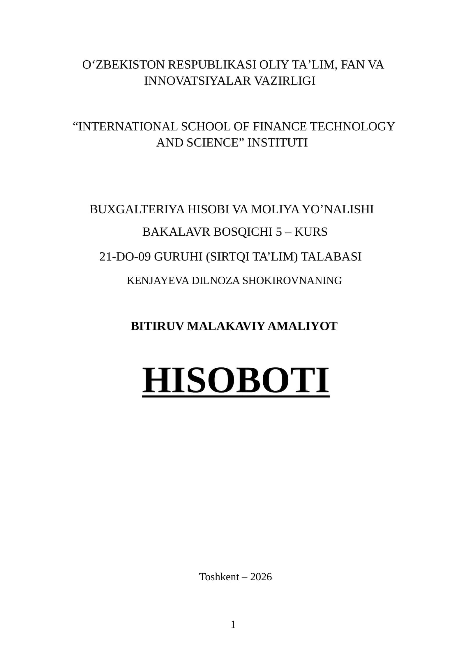 Navoiy shahar Ipoteka bank Bitiruv Malakaviy Amaliyot Hisoboti