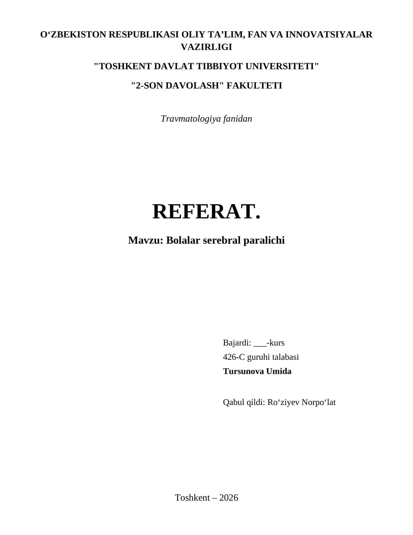 Bolalar serebral paralichi