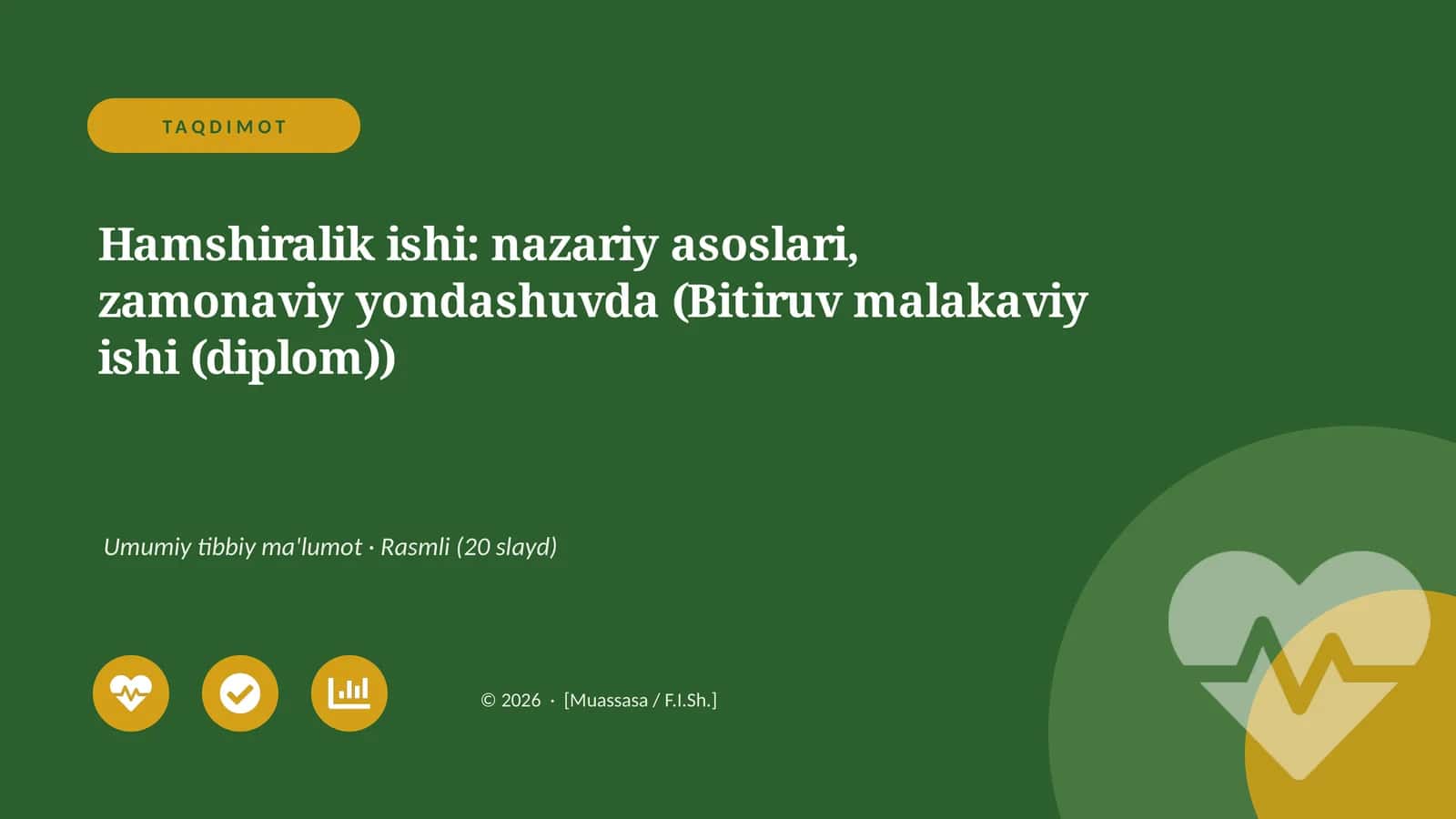 Hamshiralik ishi: nazariy asoslari, zamonaviy yondashuvda (Bitiruv malakaviy ishi (diplom))