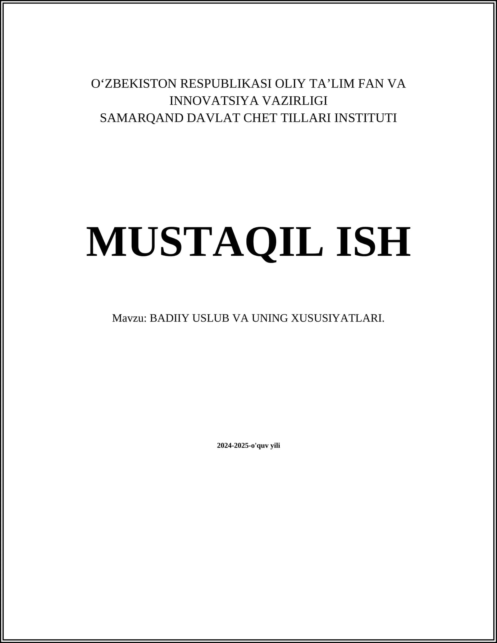 BADIIY USLUB VA UNING XUSUSIYATLARI