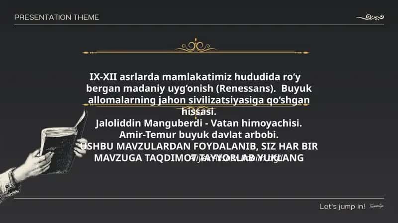 IX-XII asrlarda mamlakatimiz hududida ro‘y  bergan madaniy uyg‘onish (Renessans). Buyuk allomalarning jahon sivilizatsiyasiga qo‘shgan hissasi