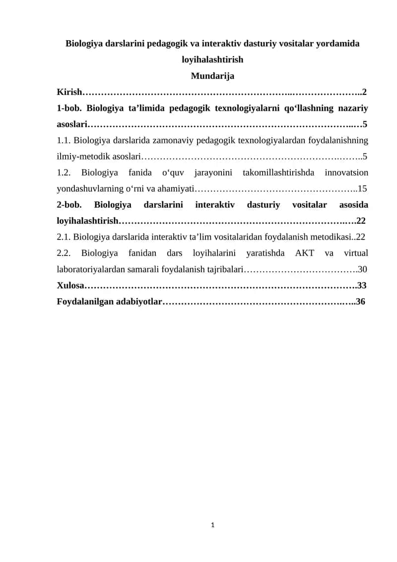 Biologiya darslarini interaktiv dasturiy vositalar yordamida loyihalashtirish