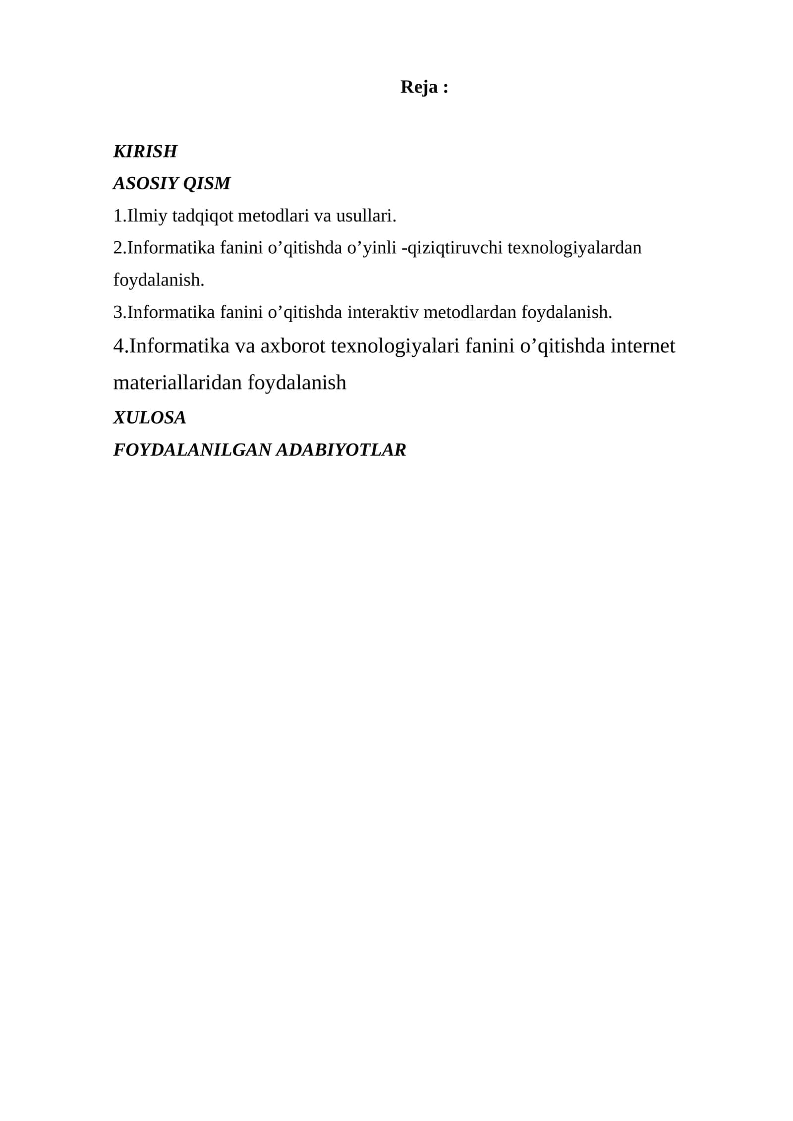 Informatika va axborot texnologiyalari fanini o’qitishda internet materiallaridan foydalanish