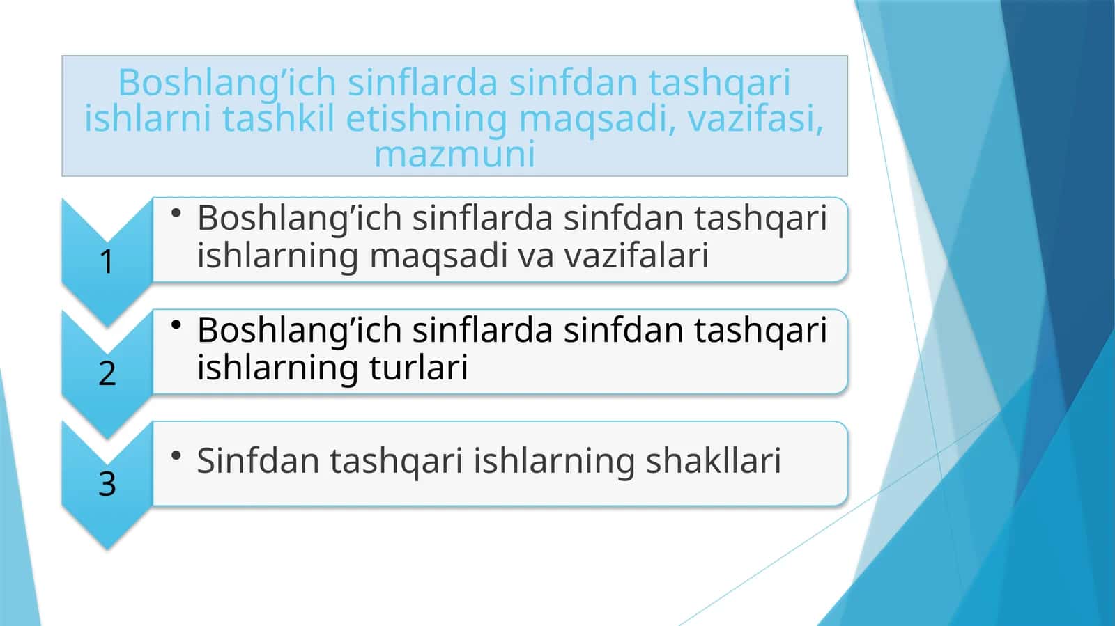 Boshlang’ich sinflarda sinfdan tashqari ishlarni tashkil etishning maqsadi, vazifasi, mazmuni