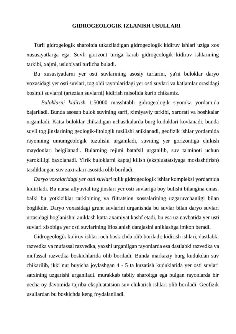 GIDROGEOLOGIK IZLANISH USULLARI