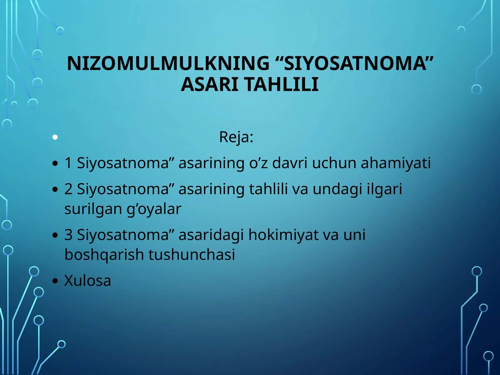 Nizomulmulkning “Siyosatnoma” asari tahlili