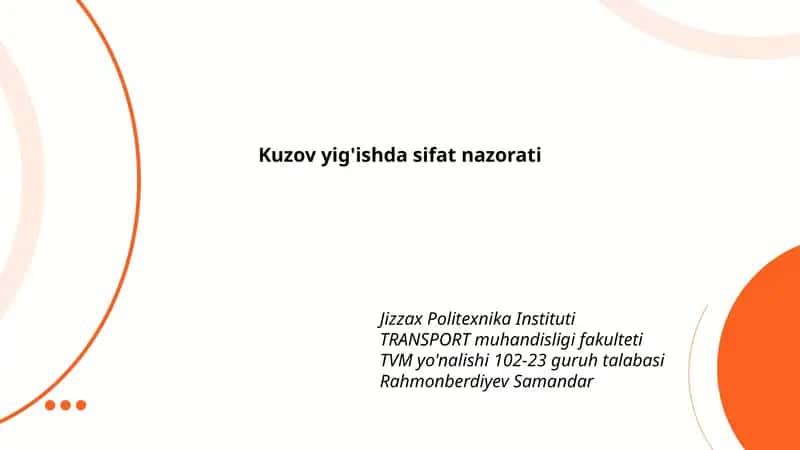 Kuzov yig'ishda sifat nazorati