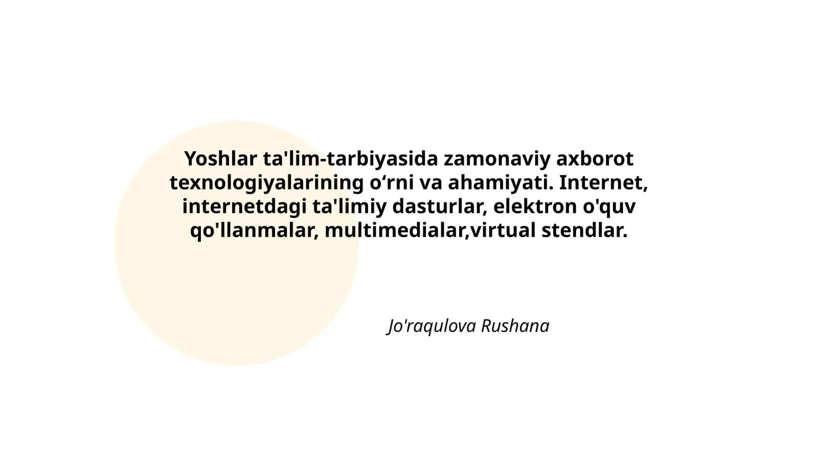 Yoshlar ta'lim-tarbiyasida zamonaviy axborot texnologiyalari