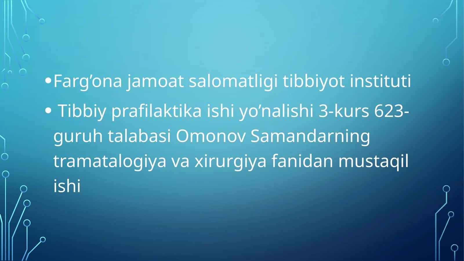 POLITRAVMA. TRAVMATIK SHOK. INFUZION VA QON BOSUVCHI TERAPIYANI QO‘LLASHDA ZAMONAVIY YONDASHUVLAR