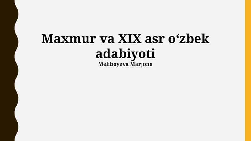 Maxmur va XIX asr oʻzbek adabiyoti