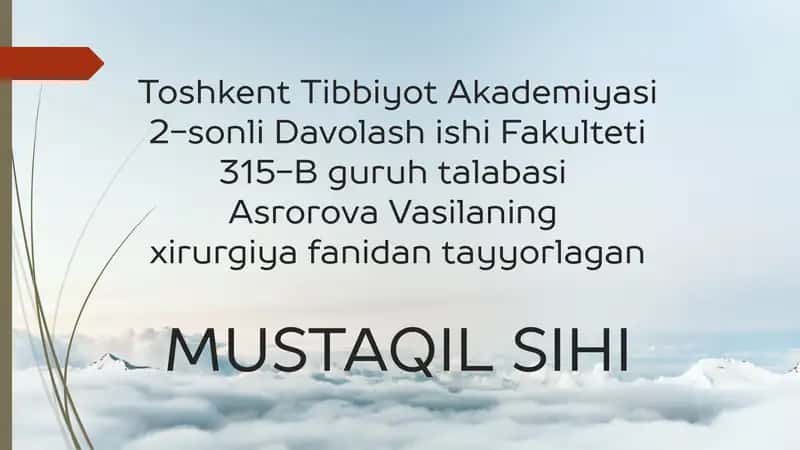Amaliyotdan Keyingi Asoratlar