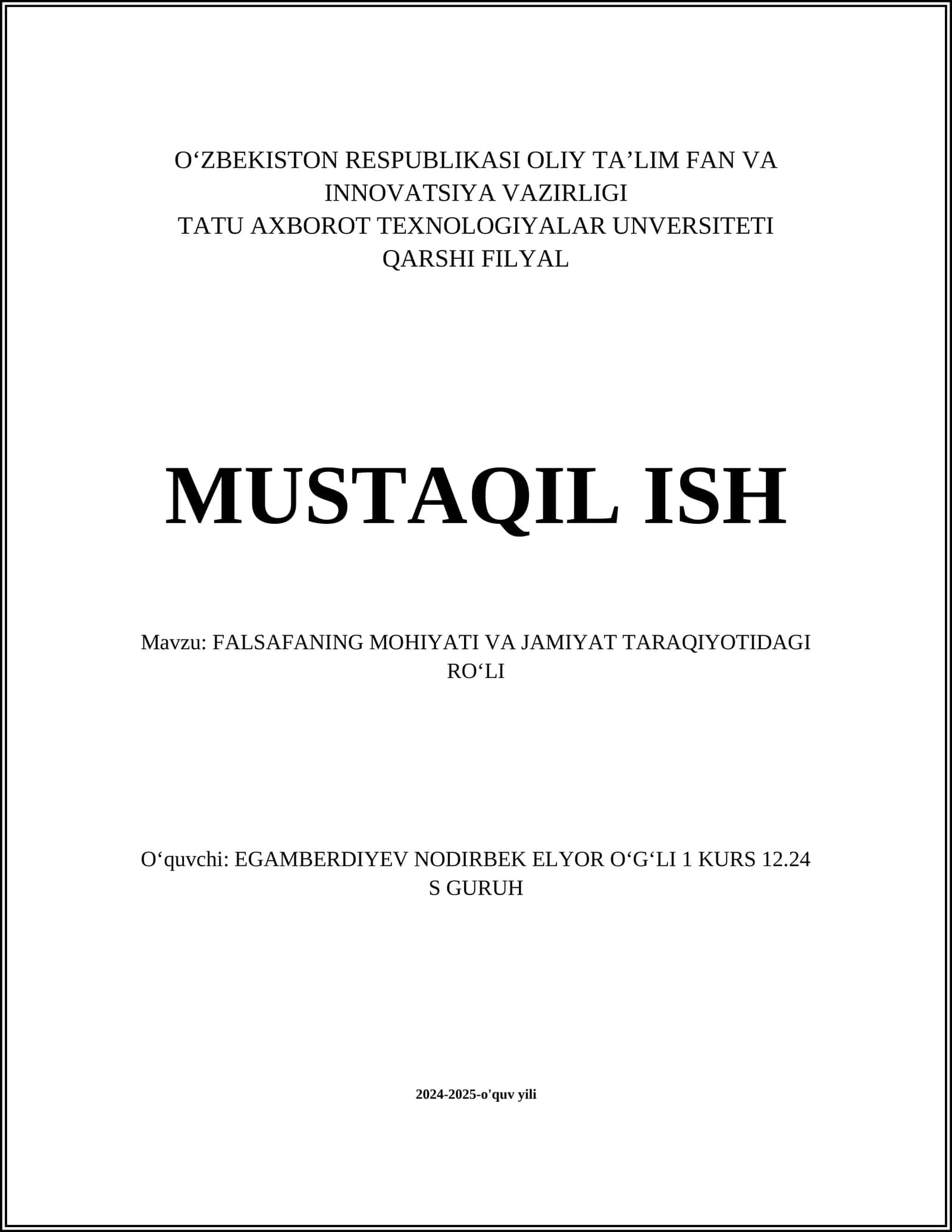 FALSAFANING MOHIYATI VA JAMIYAT TARAQIYOTIDAGI ROʻLI