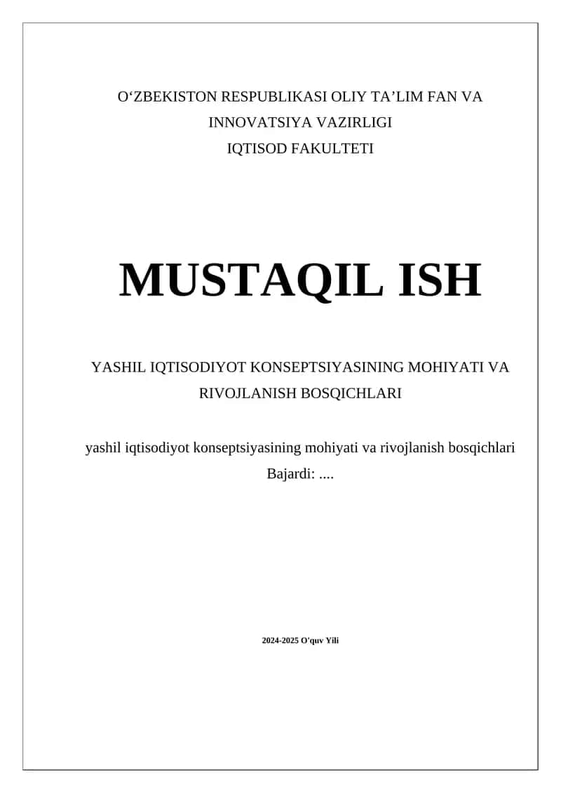 Yashil Iqtisodiyot Konspektasiyasi