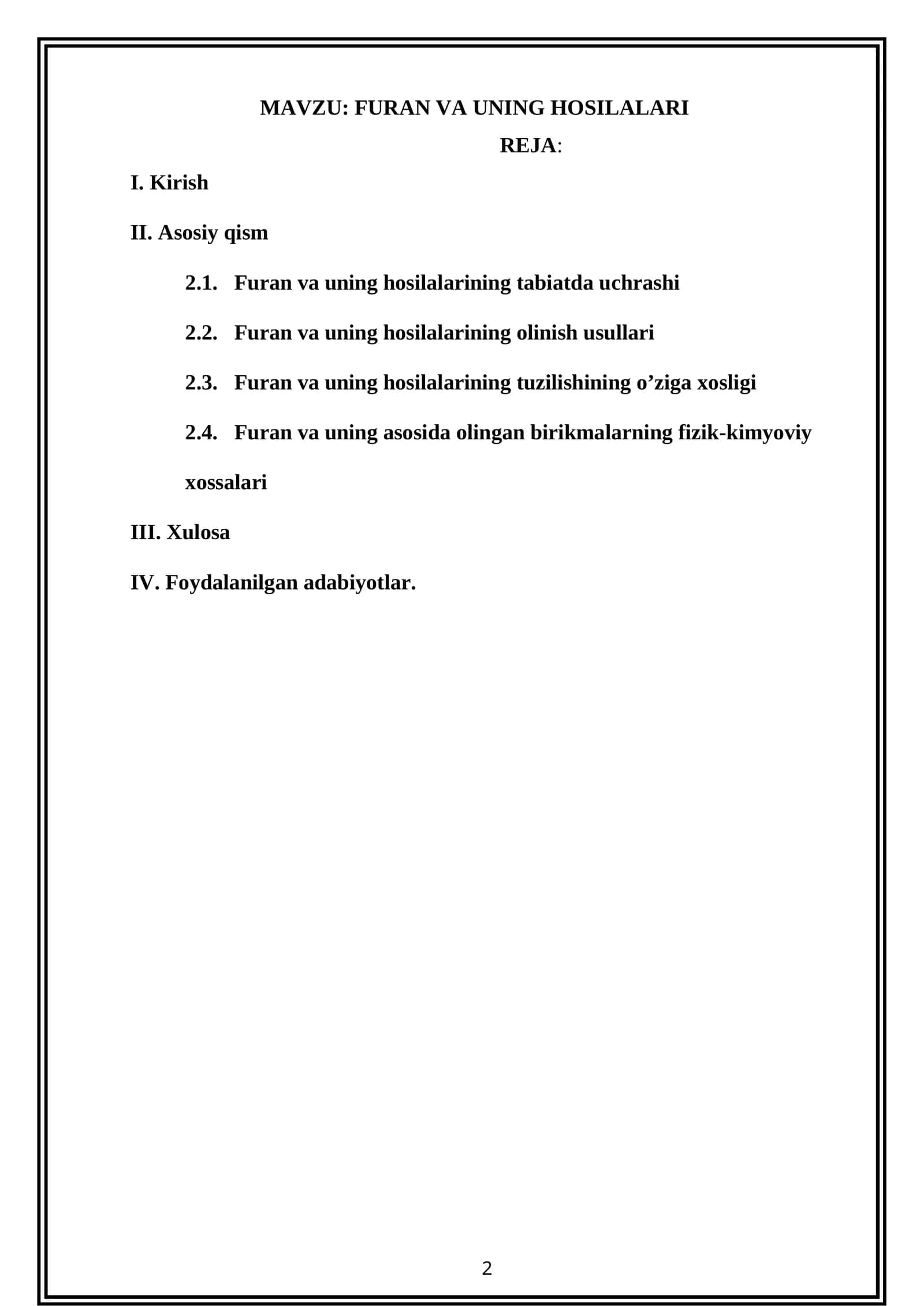 FURAN VA UNING HOSILALARI