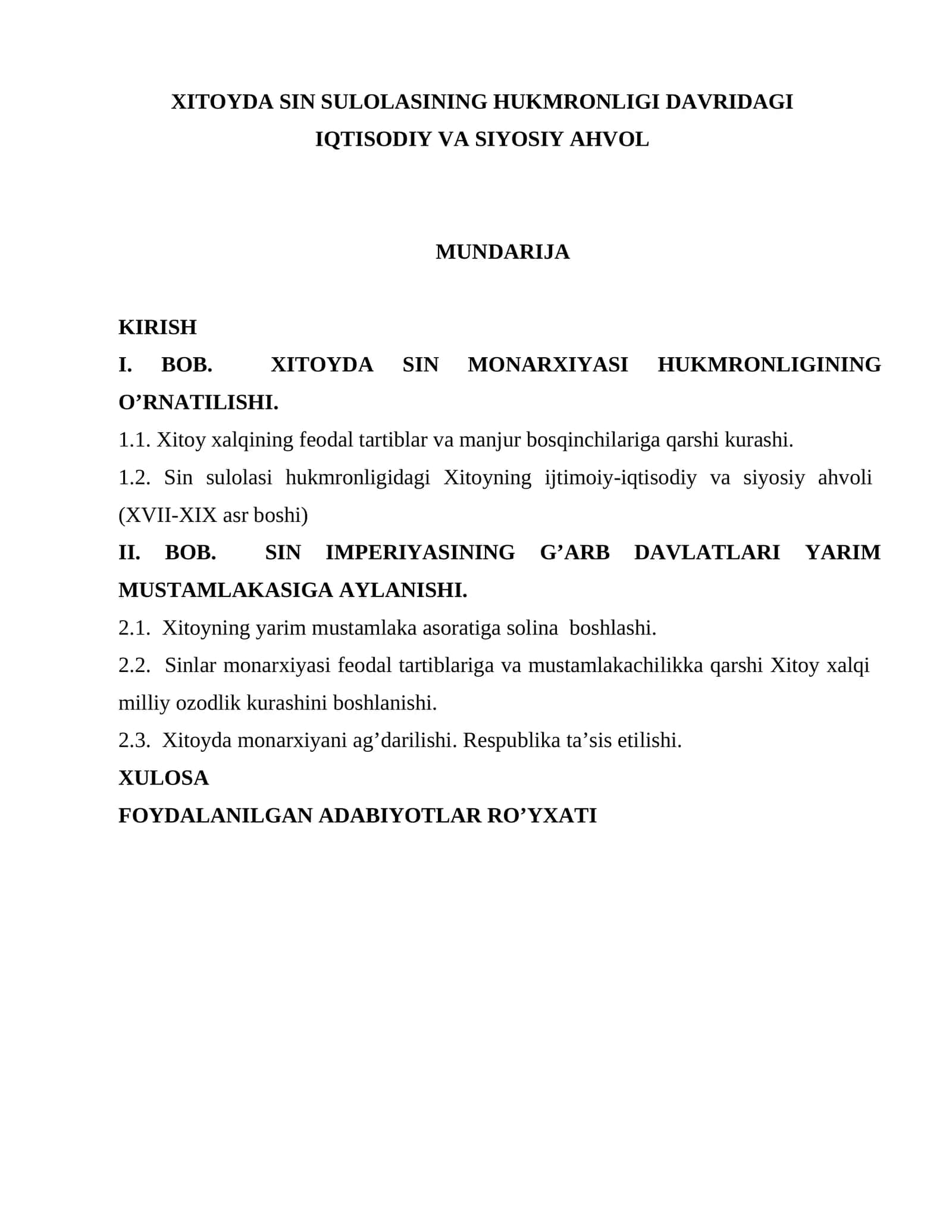 FOYDALANILGAN ADABIYOTLAR RO’YXATI