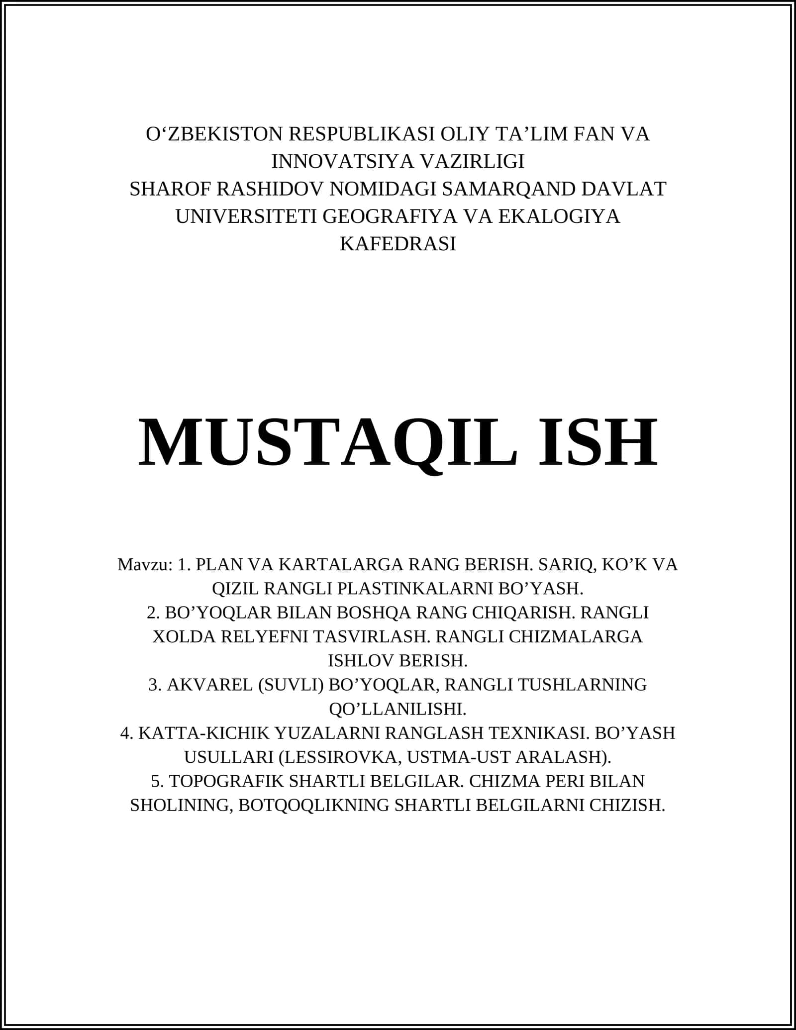 PLAN VA KARTALARGA RANG BERISH