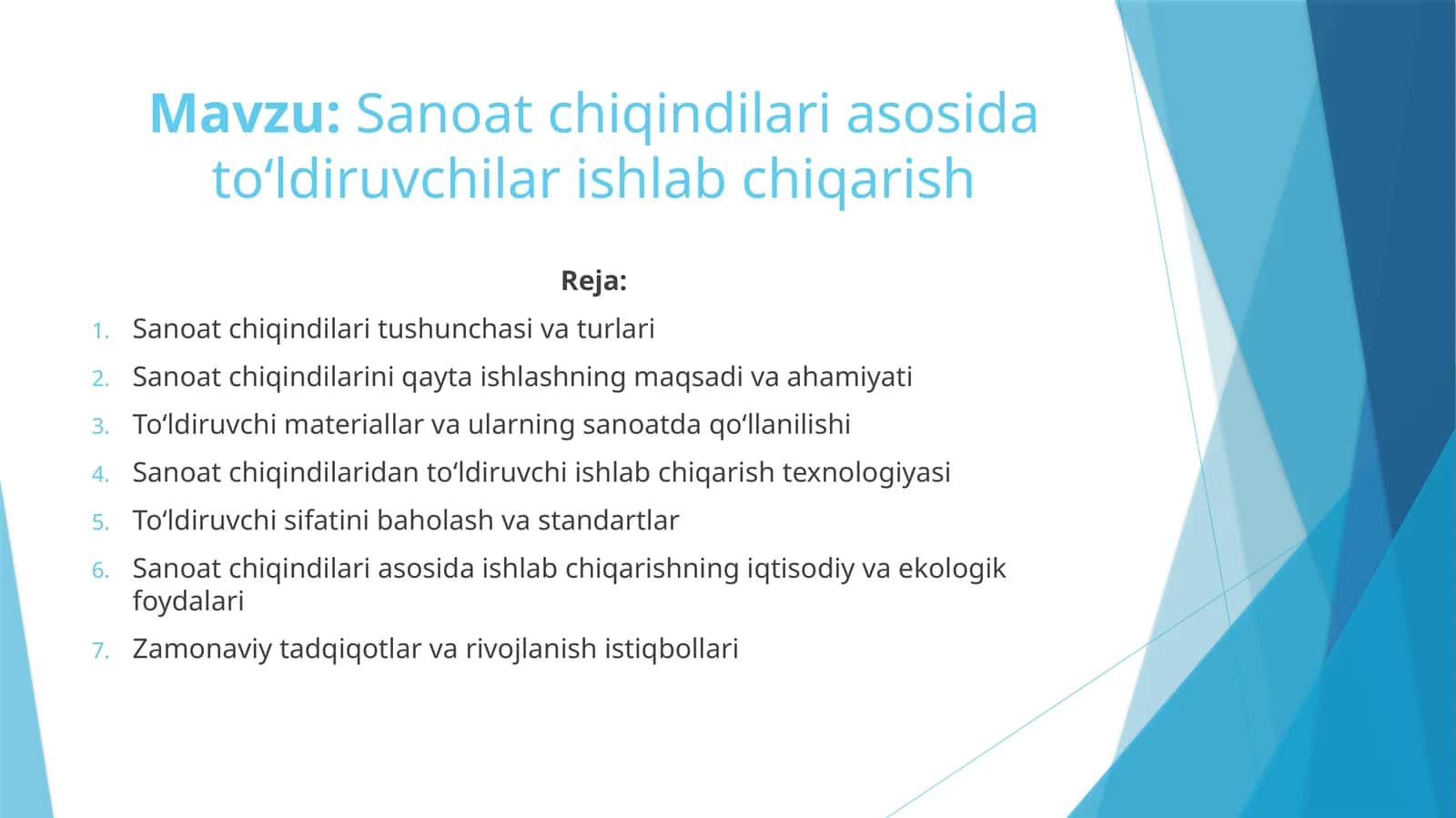 Sanoat chiqindilari asosida to‘ldiruvchilar ishlab chiqarish