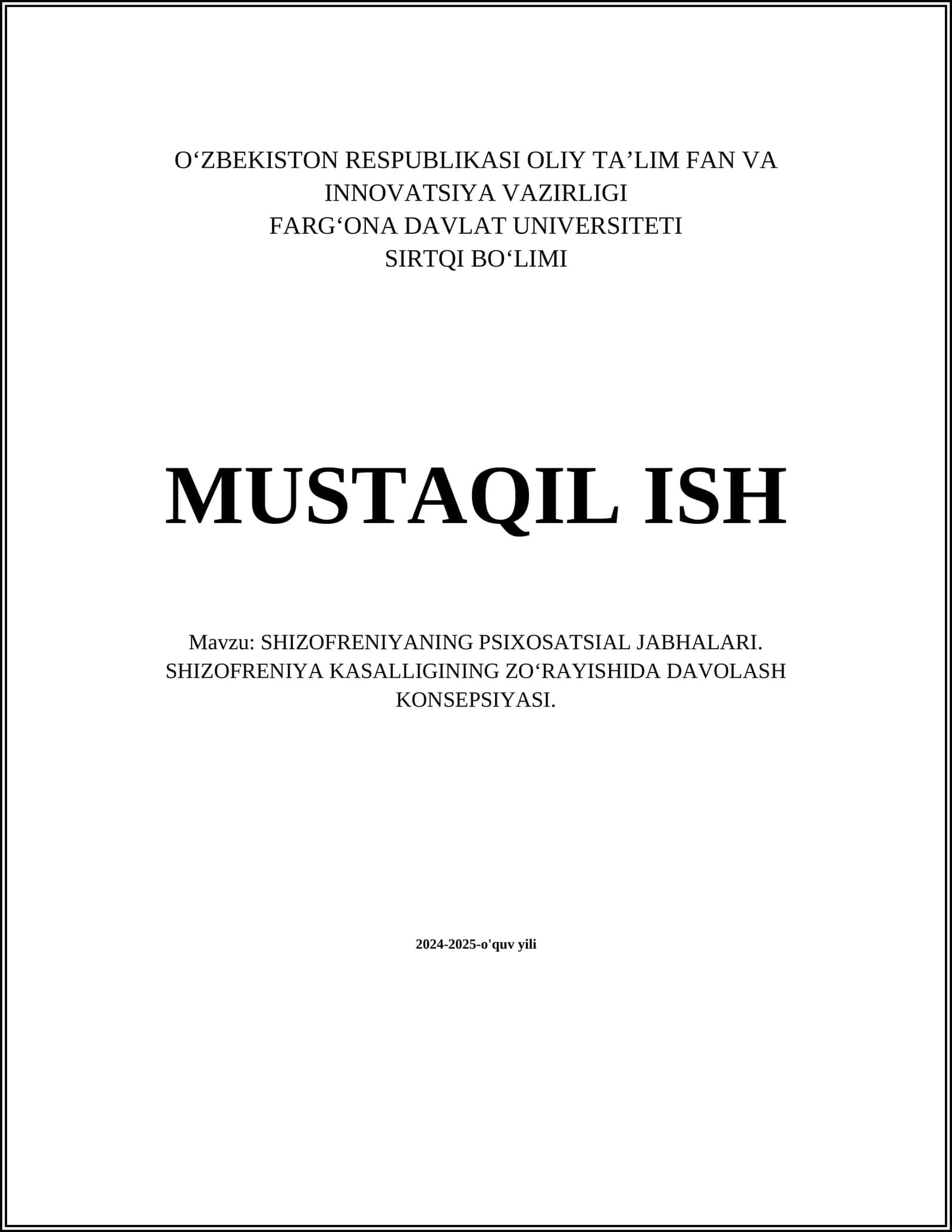 SHIZOFRENIYANING PSIXOSATSIAL JABHALARI