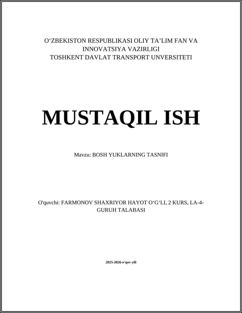 Bosh yuklarning tasnifi