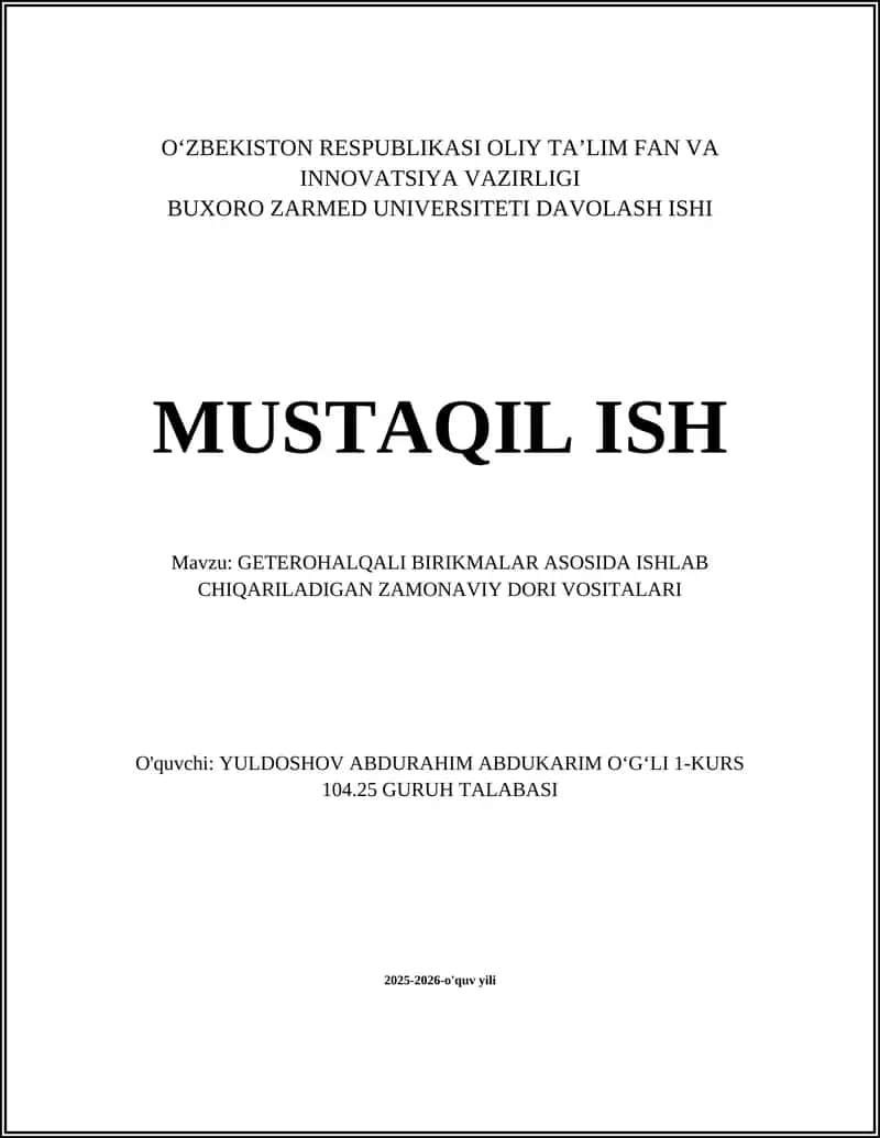 GETEROHALQALI BIRIKMALAR ASOSIDA ISHLAB CHIQARILADIGAN ZAMONAVIY DORI VOSITALARI