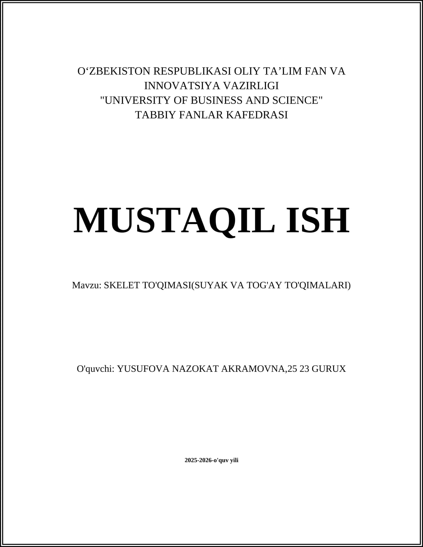 SKELET TO'QIMASI(SUYAK VA TOG'AY TO'QIMALARI)