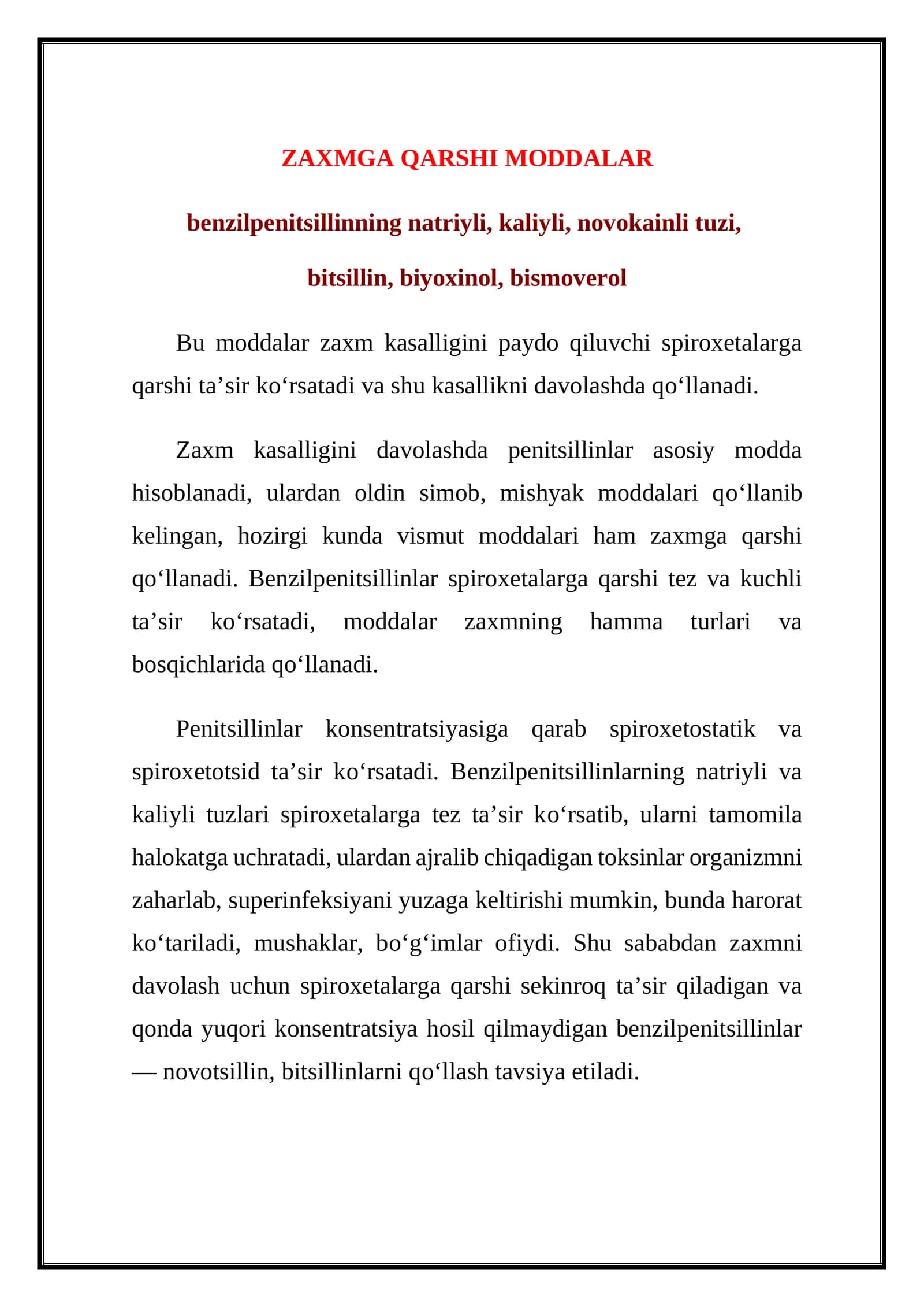 ZAXMGA QARSHI MODDALAR