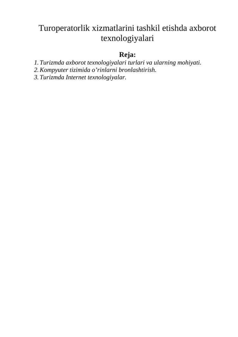 Turizmda axborot texnologiyalari