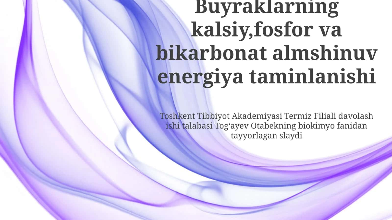 Buyraklarning kalsiy,fosfor va bikarbonat almshinuv energiya taminlanishi