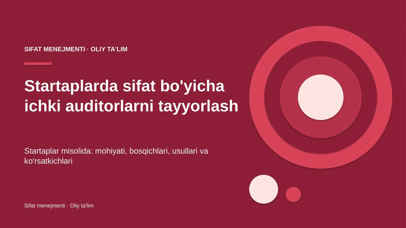 Startaplarda sifat bo'yicha ichki auditorlarni tayyorlash