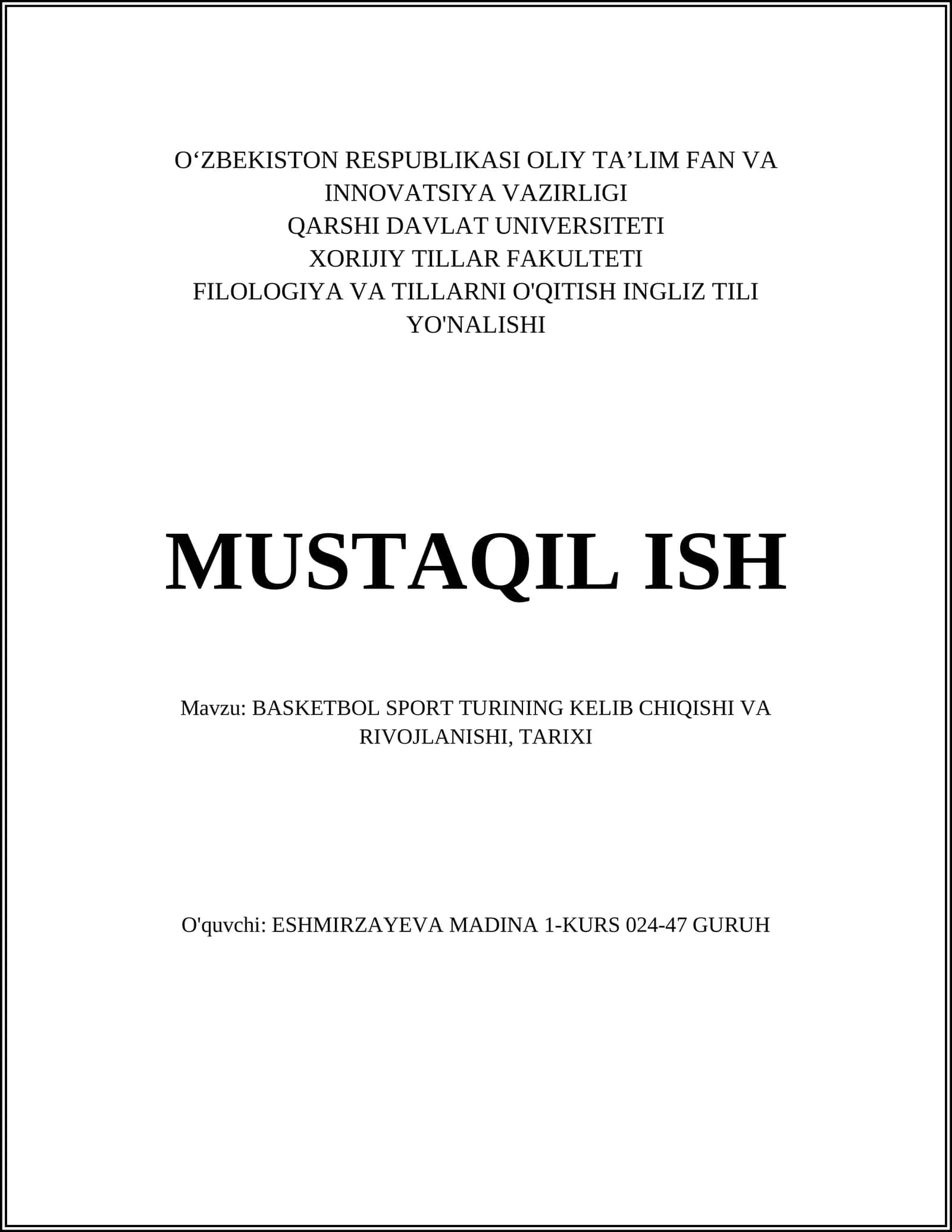 BASKETBOL SPORT TURINING KELIB CHIQISHI VA RIVOJLANISHI, TARIXI