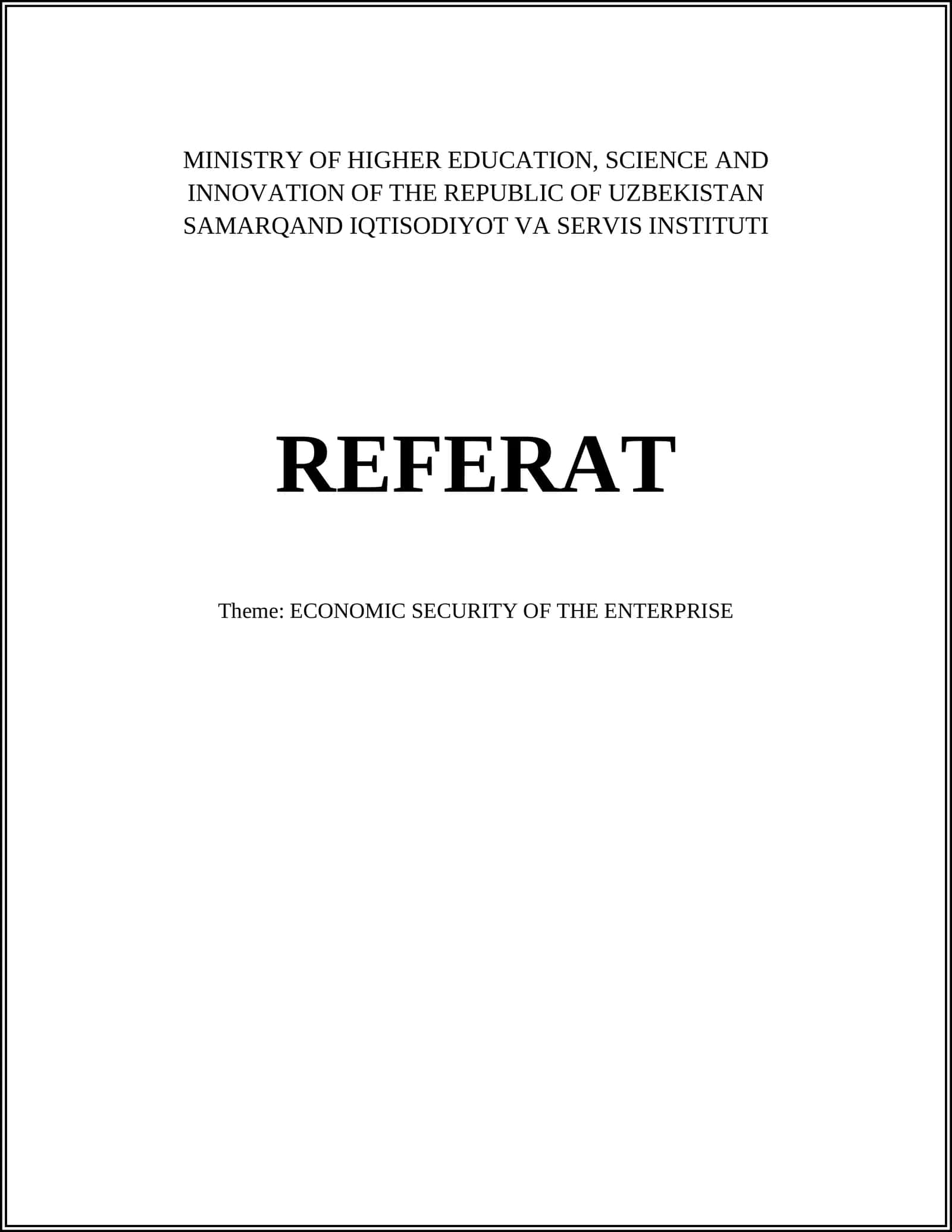 ECONOMIC SECURITY OF THE ENTERPRISE
