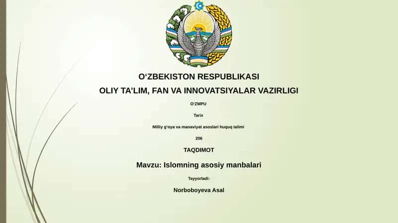 Islomning asosiy manbalari