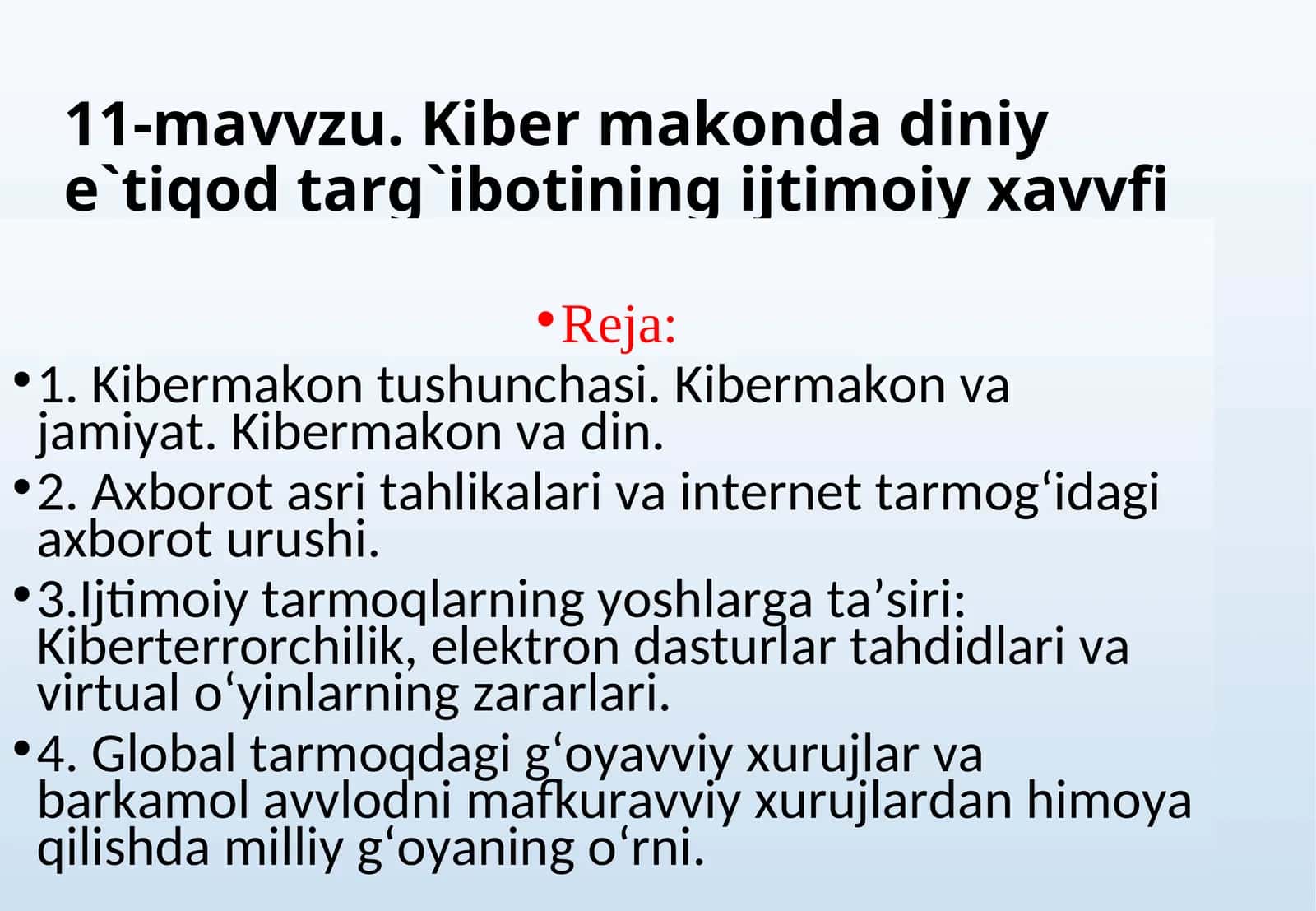Kiber makonda diniy e`tiqod targ`ibotining ijtimoiy xavvfi