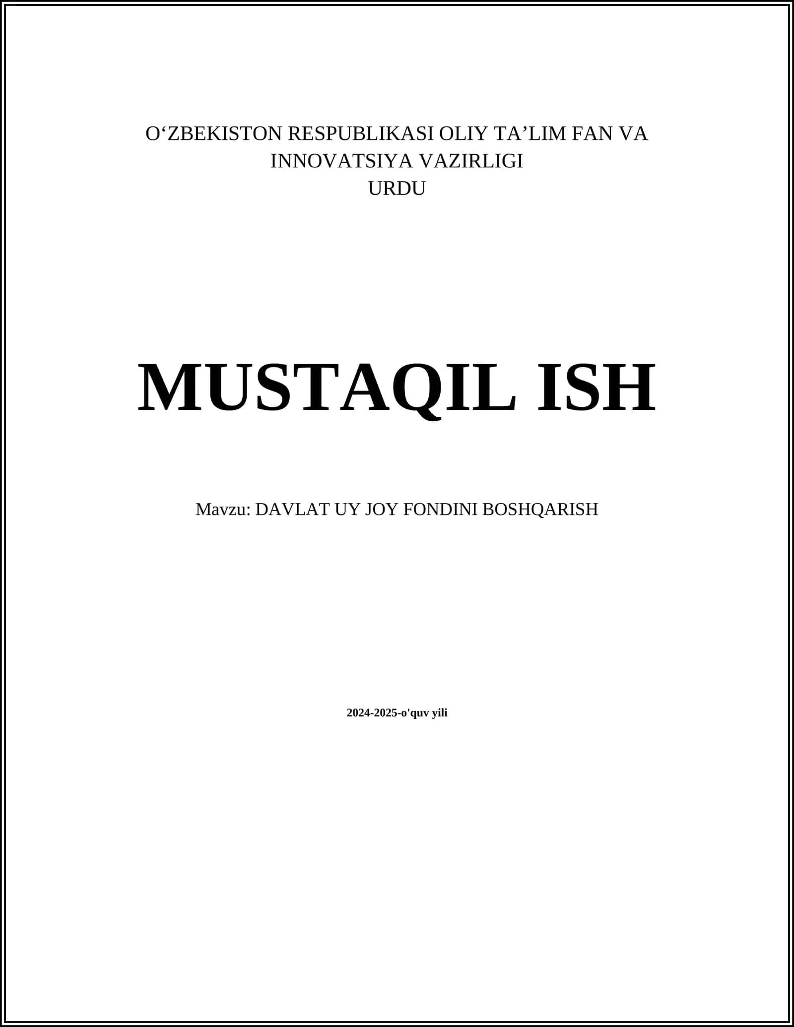DAVLAT UY JOY FONDINI BOSHQARISH