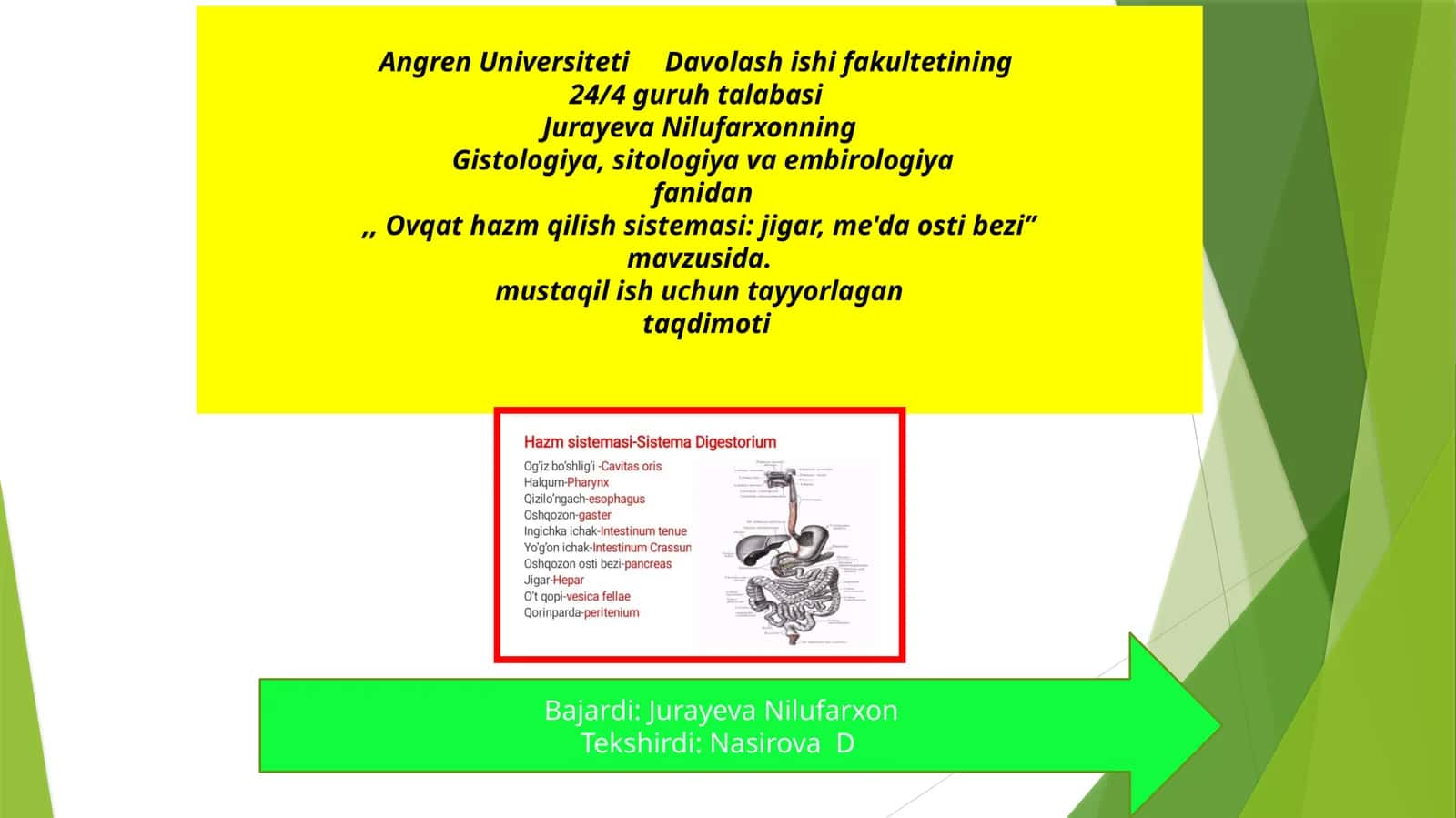Gistologiya, sitologiya va embiologiyafaoliyat