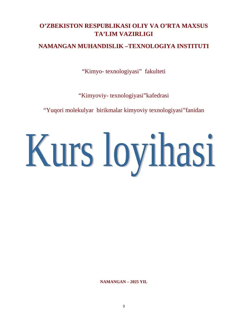 Maxsulot olishning texnologik jarayonini nazariy kimyoviy, fizikaviy-kimyoviy, texnologik asoslari