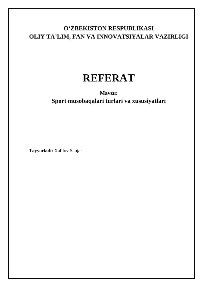 Sport musobaqalari turlari va tasnifi