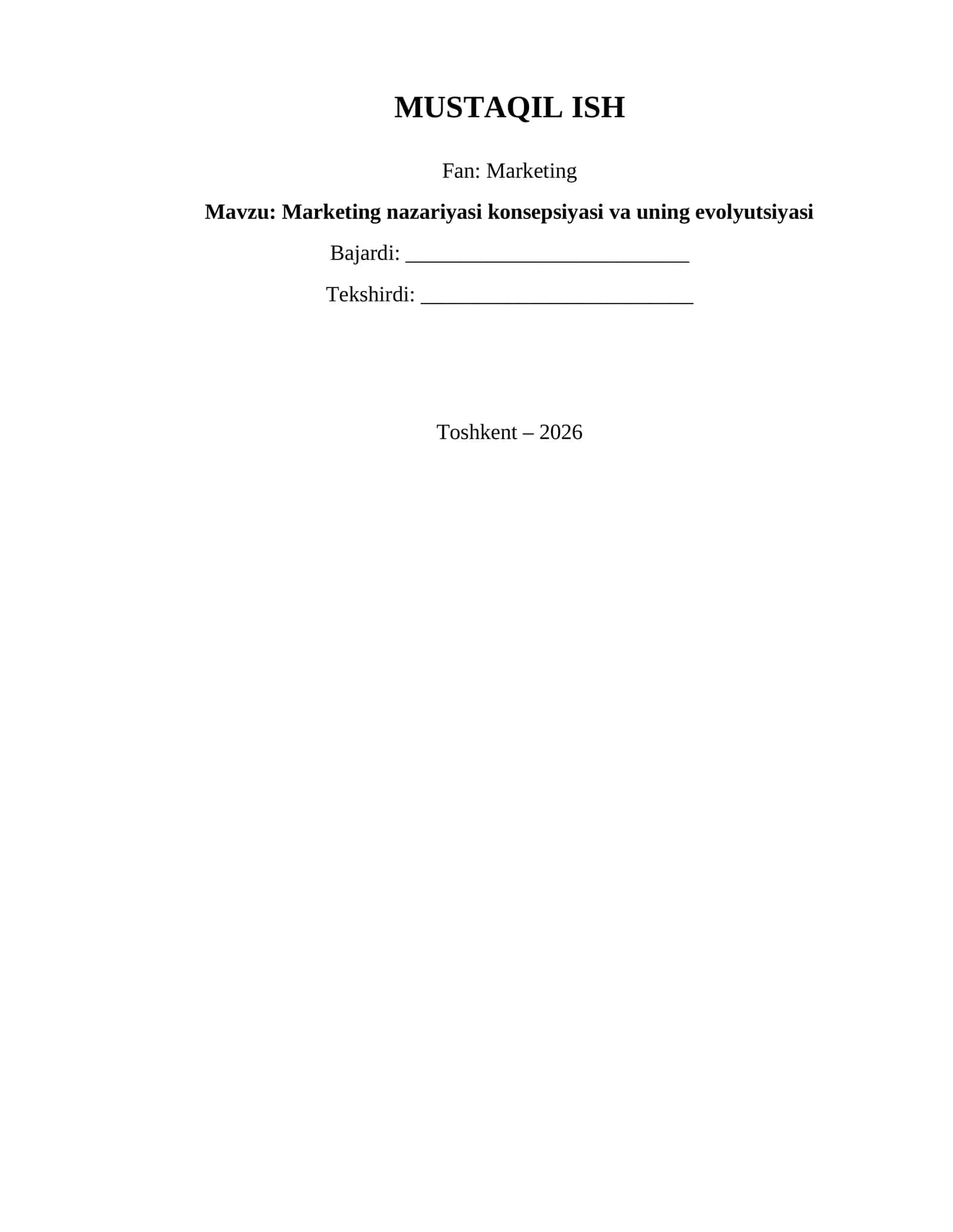 Marketing nazariyasi konsepsiyasi va uning evolyutsiyasi