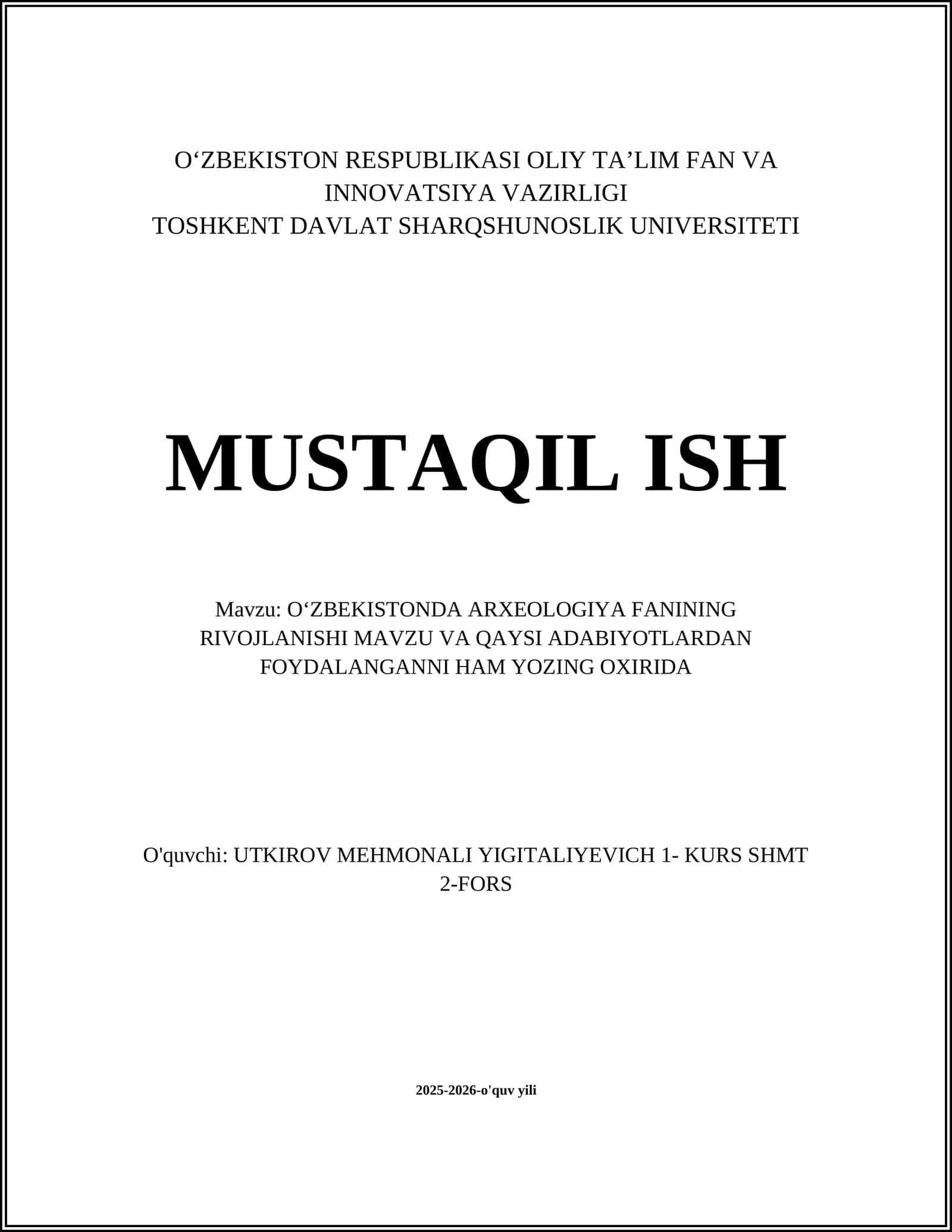 O‘ZBEKISTONDA ARXEOLOGIYA FANINING RIVOJLANISHI