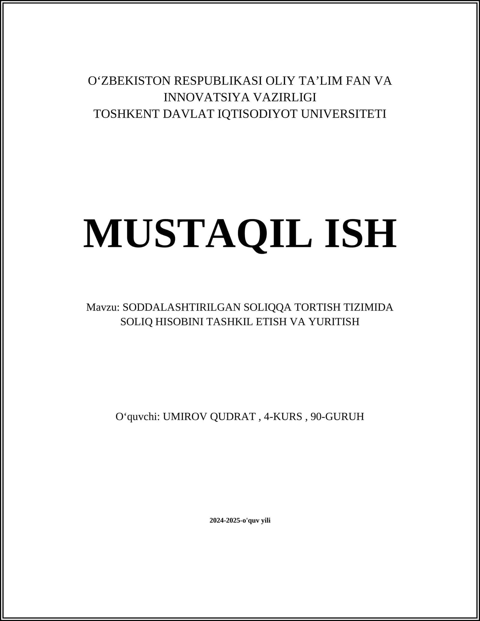 SOLIQ HISOBINI AVTOMATLASHTIRISH TIZIMLARI