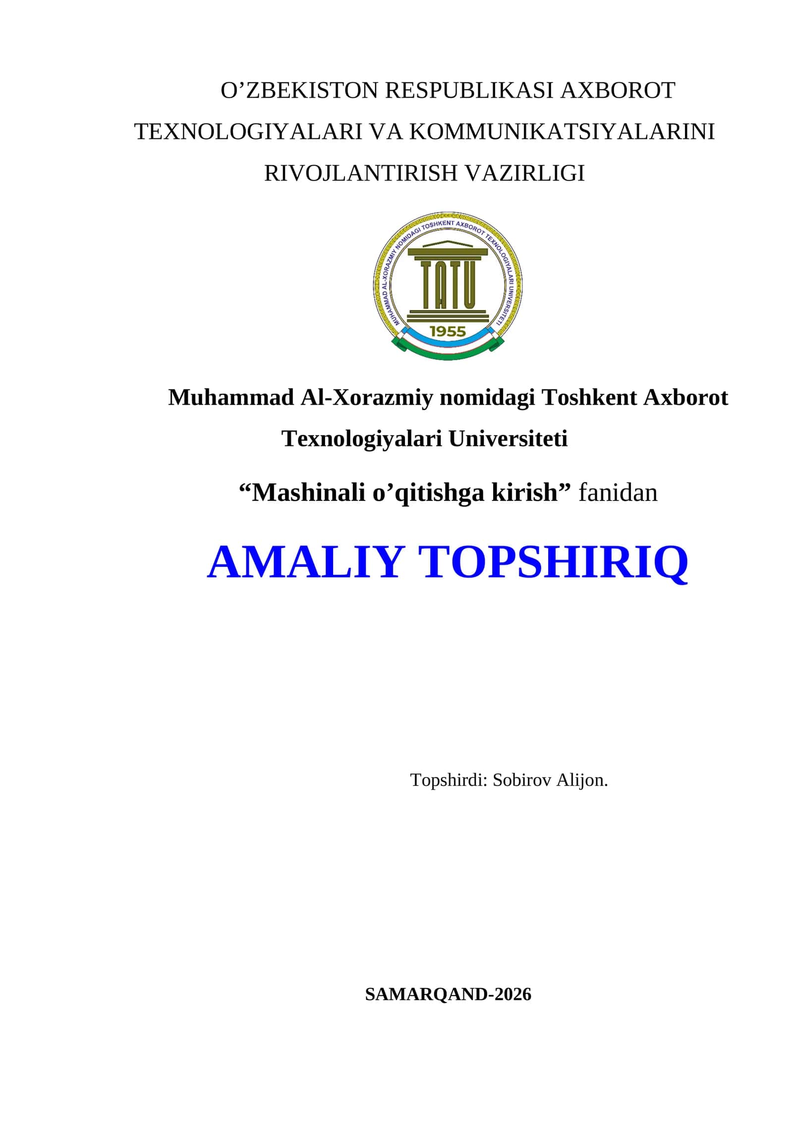 Mashinali o‘qitish turlari va ularning nazariy asoslari